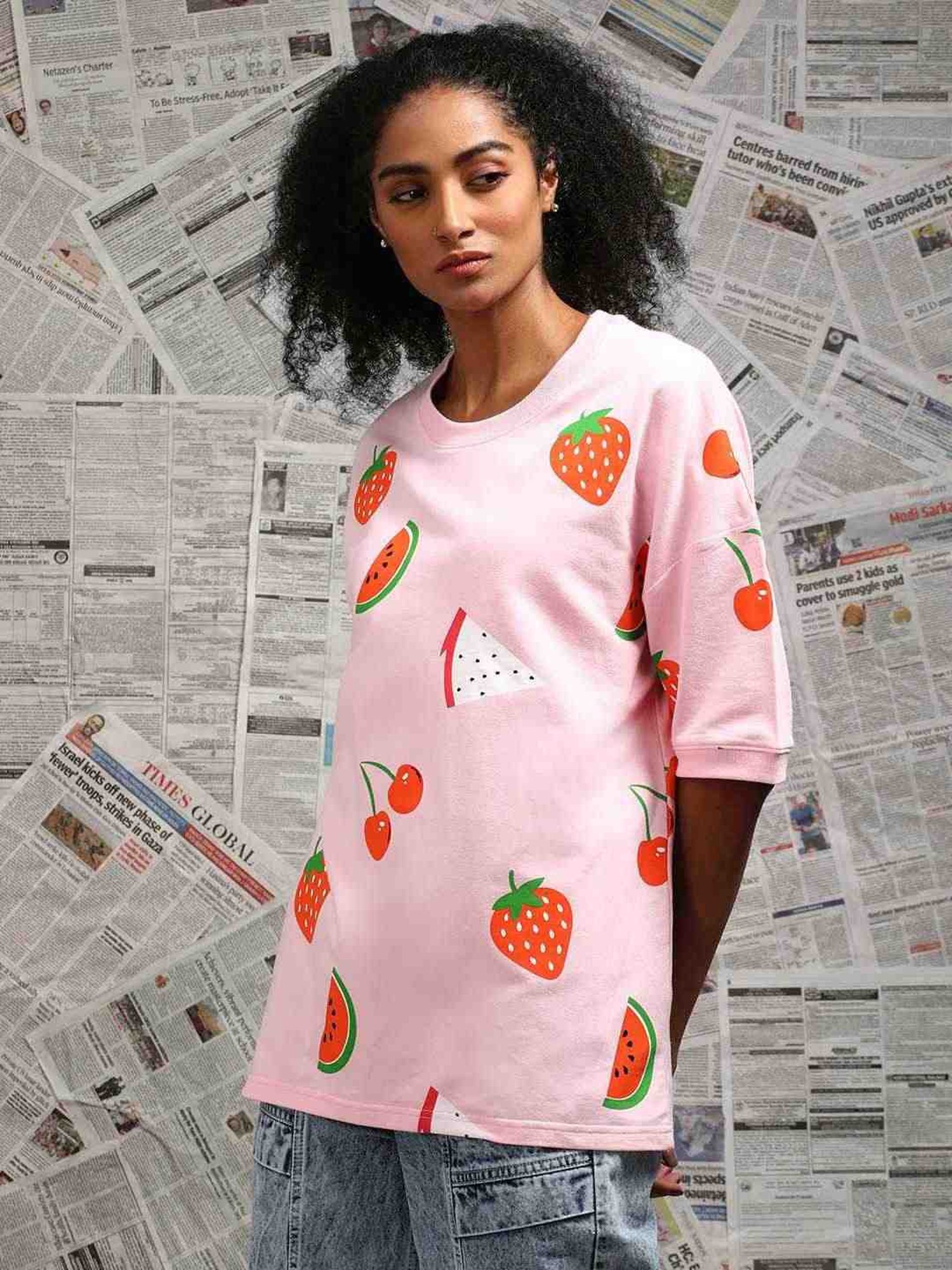 Difference Of Opinion Pink Loose Fit Printed Unisex T-Shirt