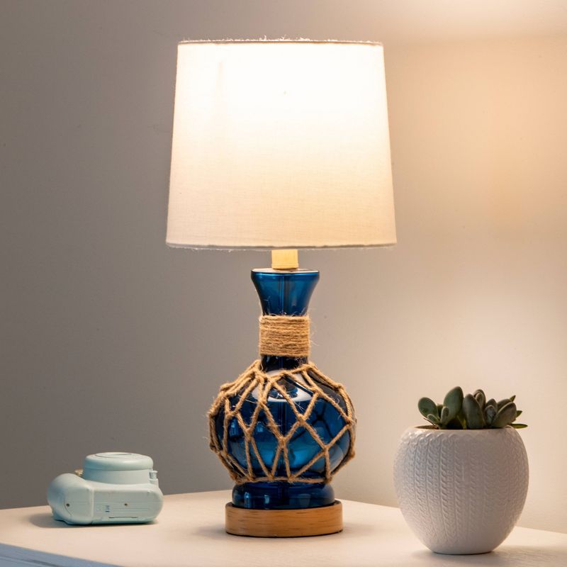 19" Justin Coastal Rope Table Lamp Indigo Glass & Natural Rope - Decor Therapy