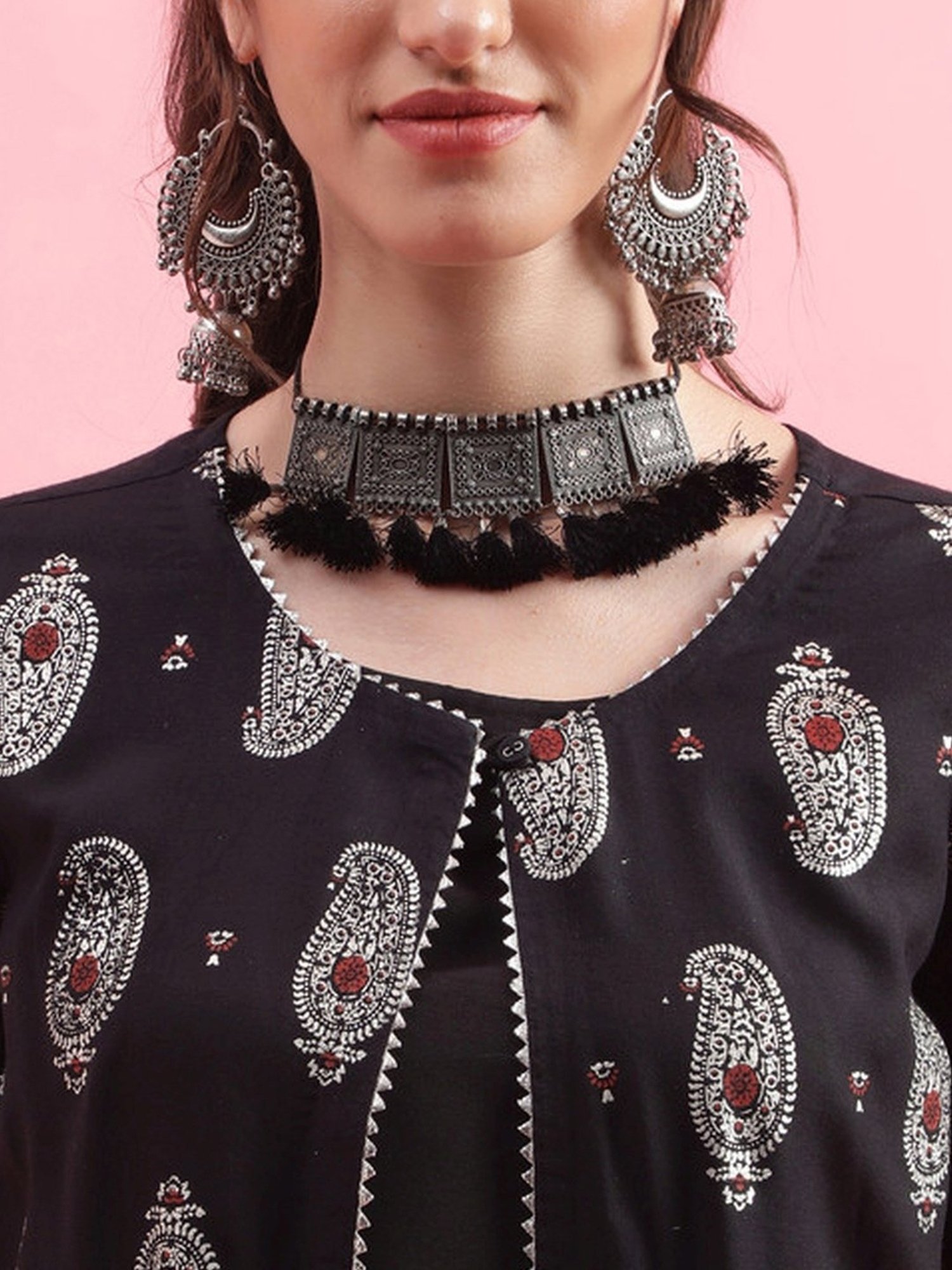 Skylee Black Printed A Line Kurta