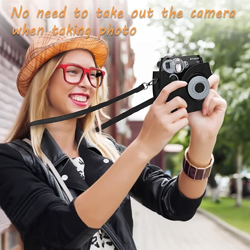 Protective Case Compatible with Polaroid PIC300 Fujifilm Instax Mini 7s Instant Film Camera Premium Vegan Leather Bag Cover with Removable Strap Vintage Black