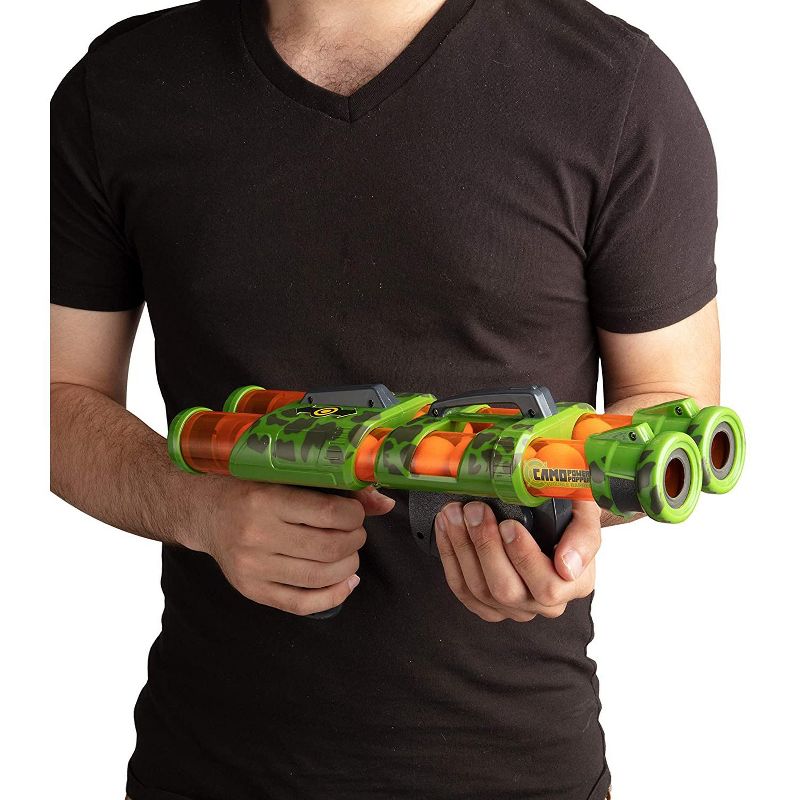 Hog Wild Camo Power Popper Double Barrel Toy, Shoots Foam Balls!