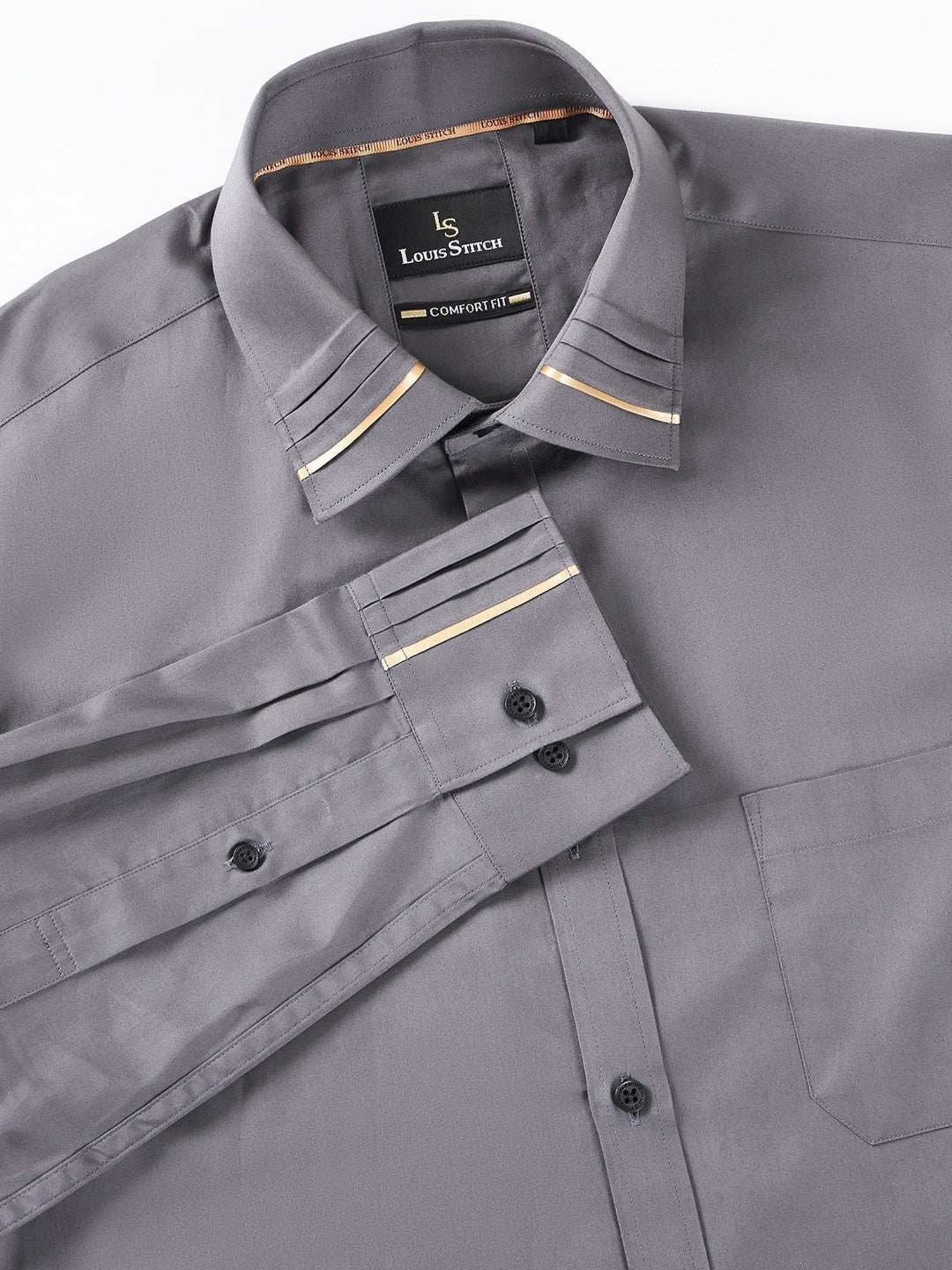 Louis Stitch Grey Cotton Regular Fit Shirt