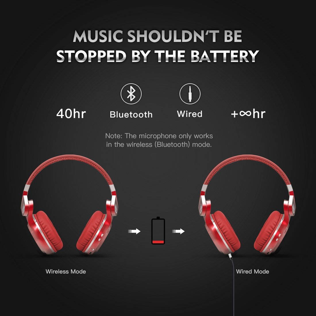 Bluedio T2s Turbine Bluetooth Wireless Stereo Headphones with Microphone 57mm Drivers Rotary Folding(Red)