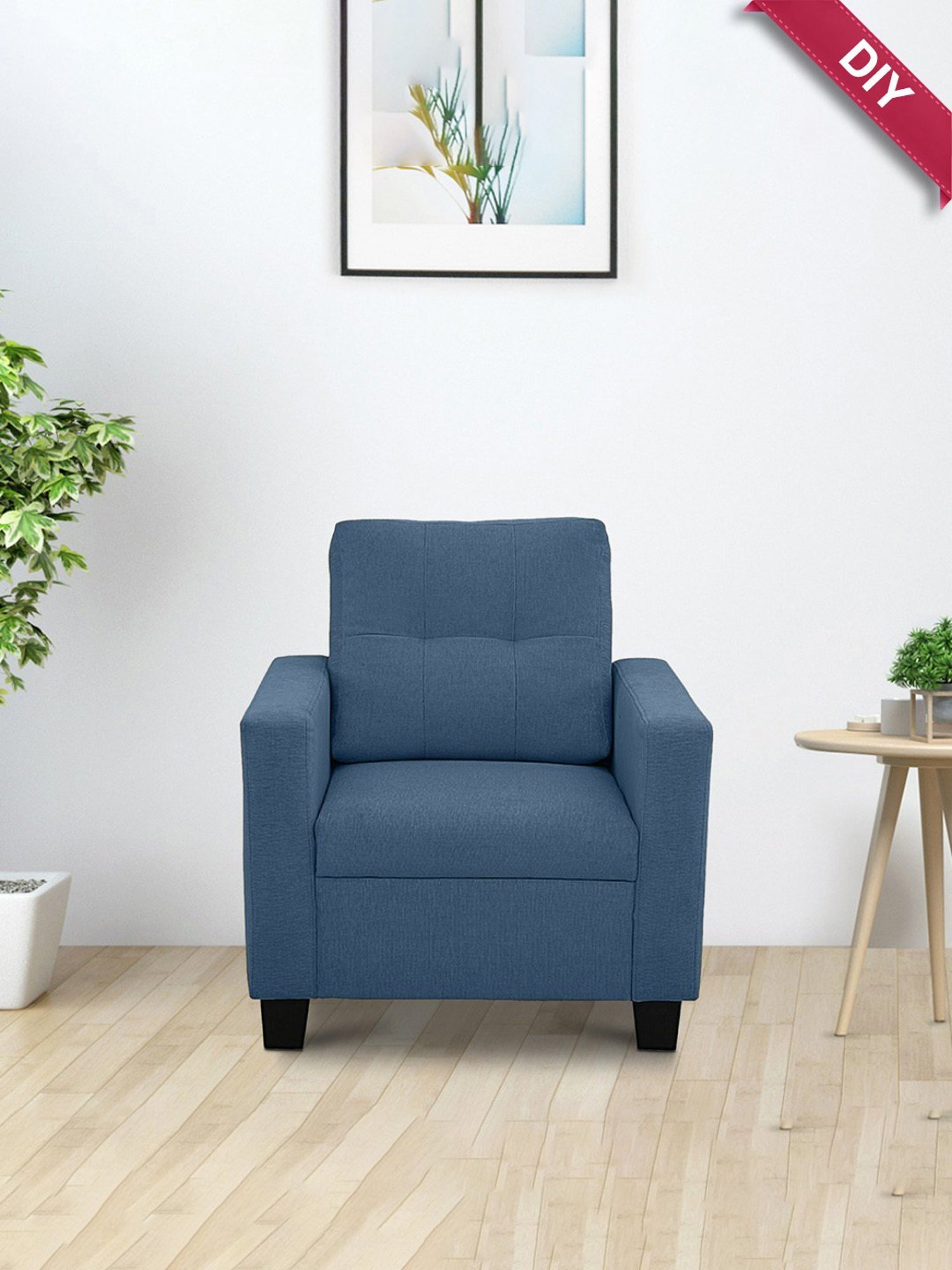 Duroflex Ease Blue Wood 1 Seater Sofa