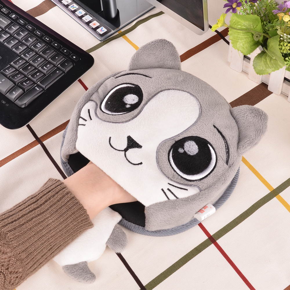 Winter Warm Mouse Pad Thick Cartoon Plush Hand Warmer Heated Mouse Mat USB Port with Wristguard