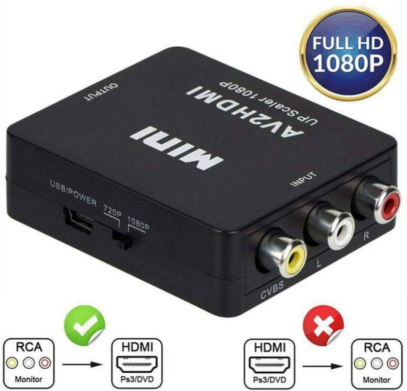 Homyl 1080P Mini HDMI to 3RCA Composite Video AV Converter Adapter TV PS3 VHS VCR