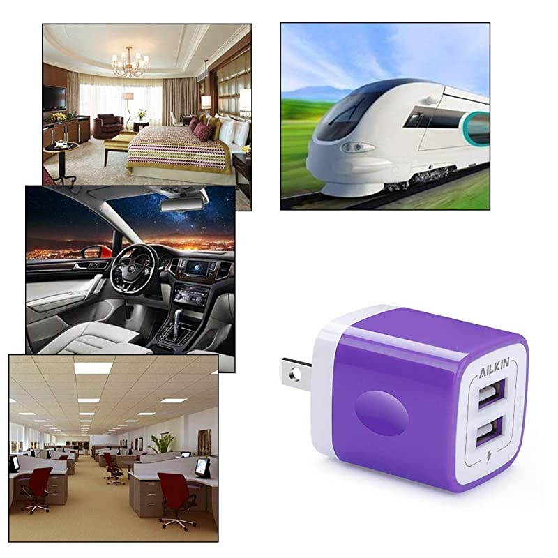 Charger Cube 21A Dual USB Travel Wall Charger USB Plug AC Adapter Base Box Plug Cube Replacement for iPhone X877 Plus6S6 Plus iPad Pro AirMini and Other Tablet Block Box CubePurple