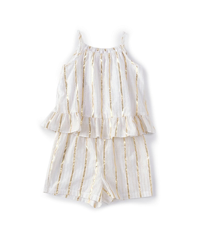 Bonnie Jean Little Girls 2T-4T Lurex-Stripe Gauze Popover Romper