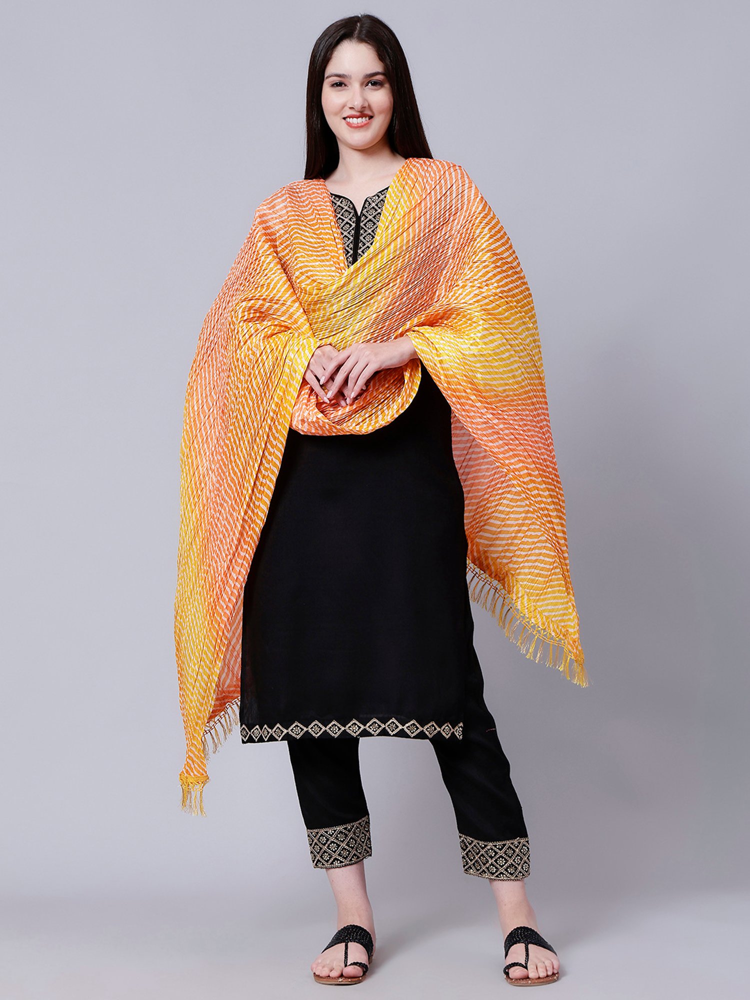 Aditi Wasan Orange Cotton Striped Dupatta