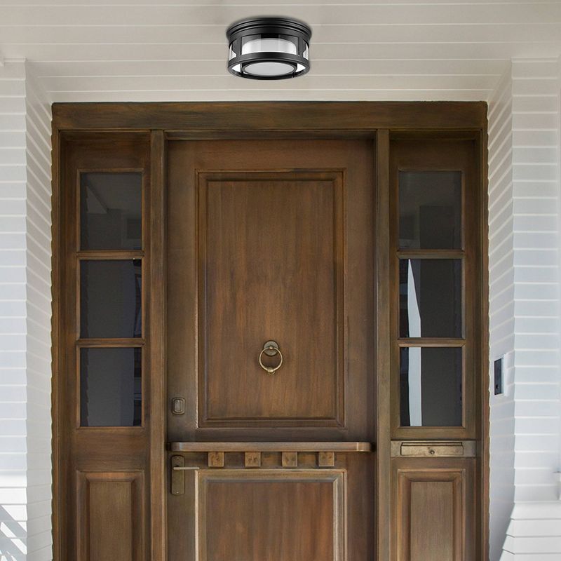 1 Light Brisbane Outdoor Indoor Flush Mount Ceiling with Frosted Glass Shade Matte Black - Globe Electric