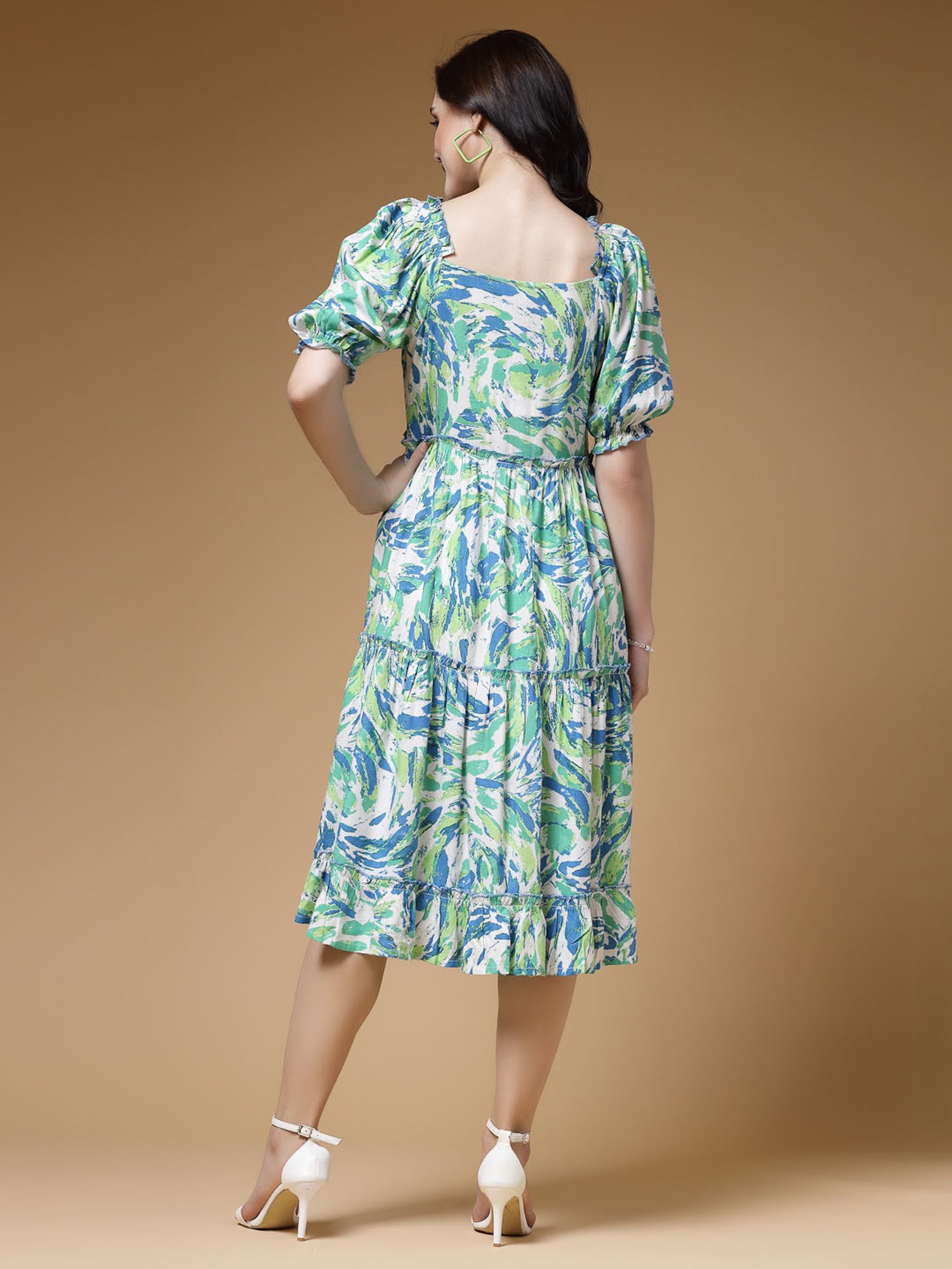 Indibelle Green Printed Ethnic Dress