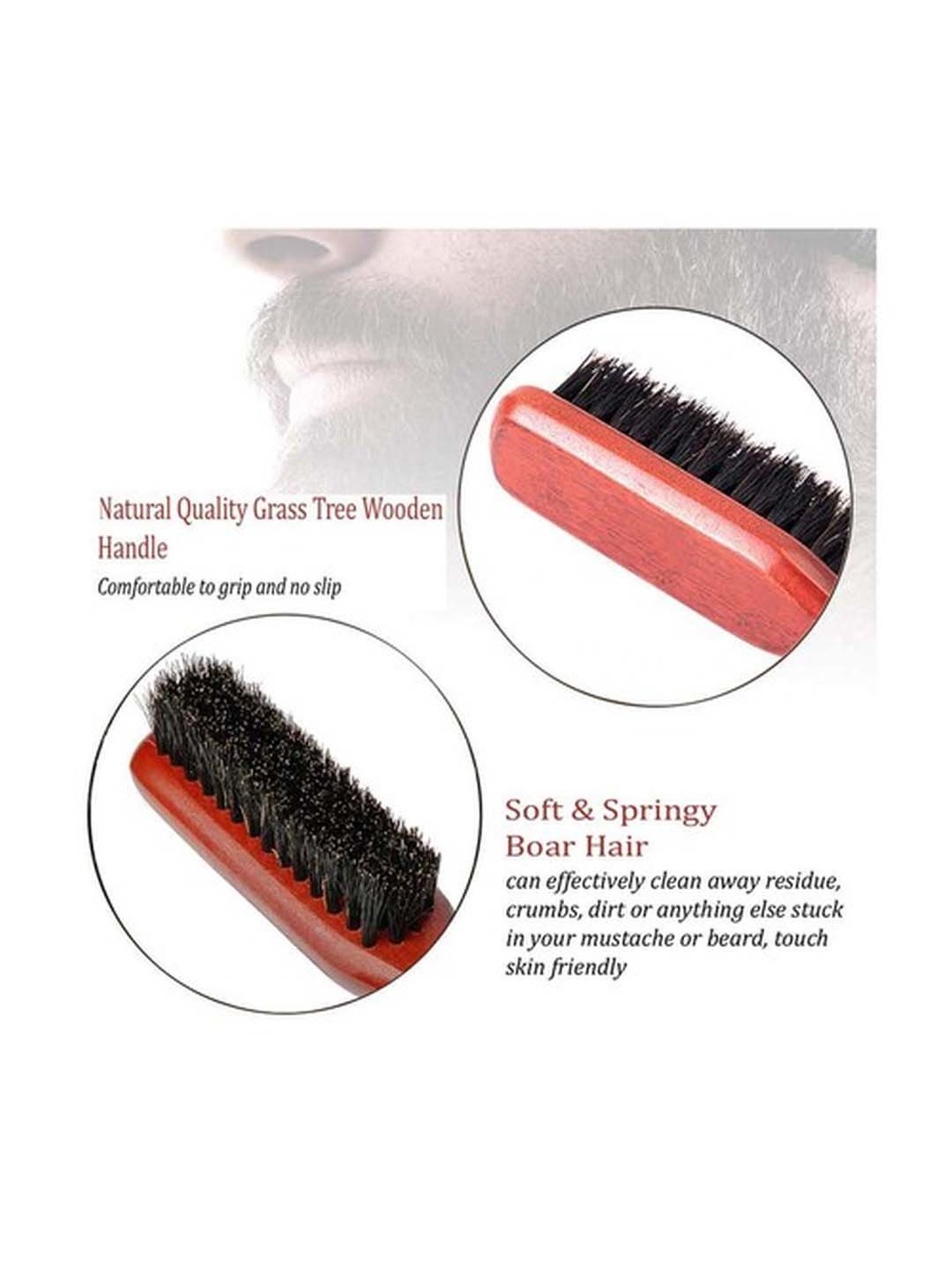 UrbanMooch 100% Boar Bristle Beard Brush with Grass Tree Wooden Handle