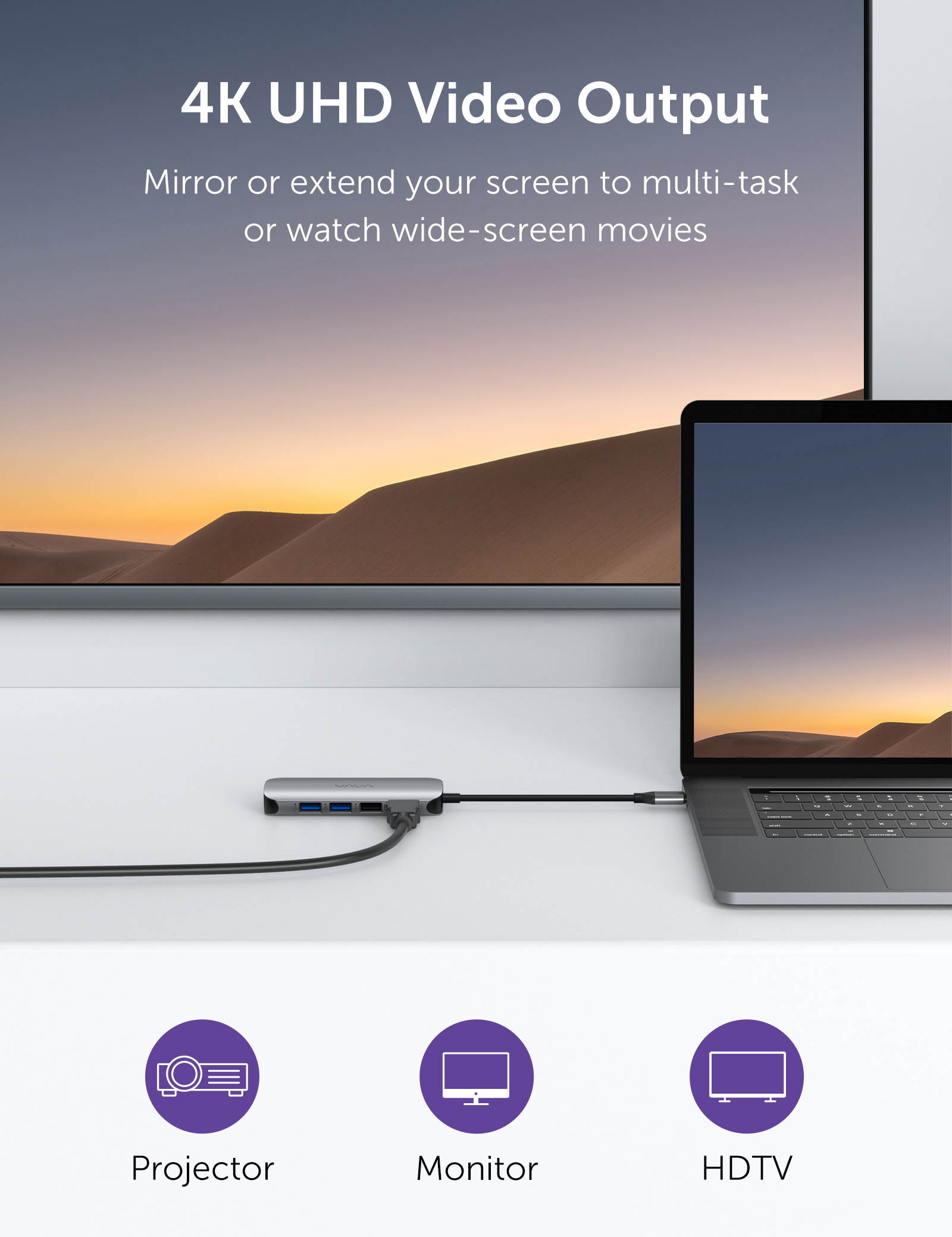 VAVA 9-in1 USB-C Hub with 4K HDMI Adapter 100W PD Charging USB 3.0 SD 3.0 / TF 3.0 Card Reader 1000Mbps Ethernet Port for MacBook Air / Pro USB-C Laptop Smartphone Tablets 3.5mm Audio Port