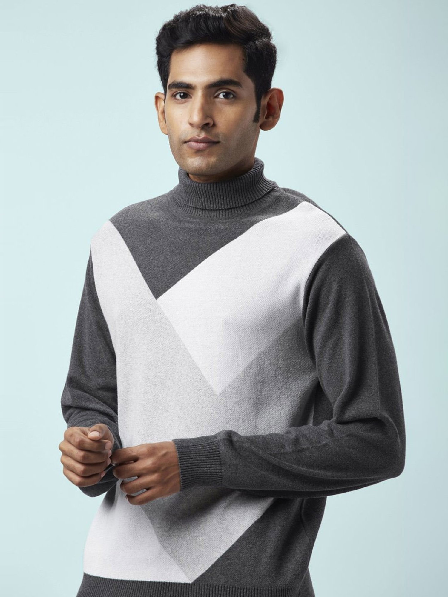 Byford By Pantaloons Black Cotton Regular Fit Printed Sweaters