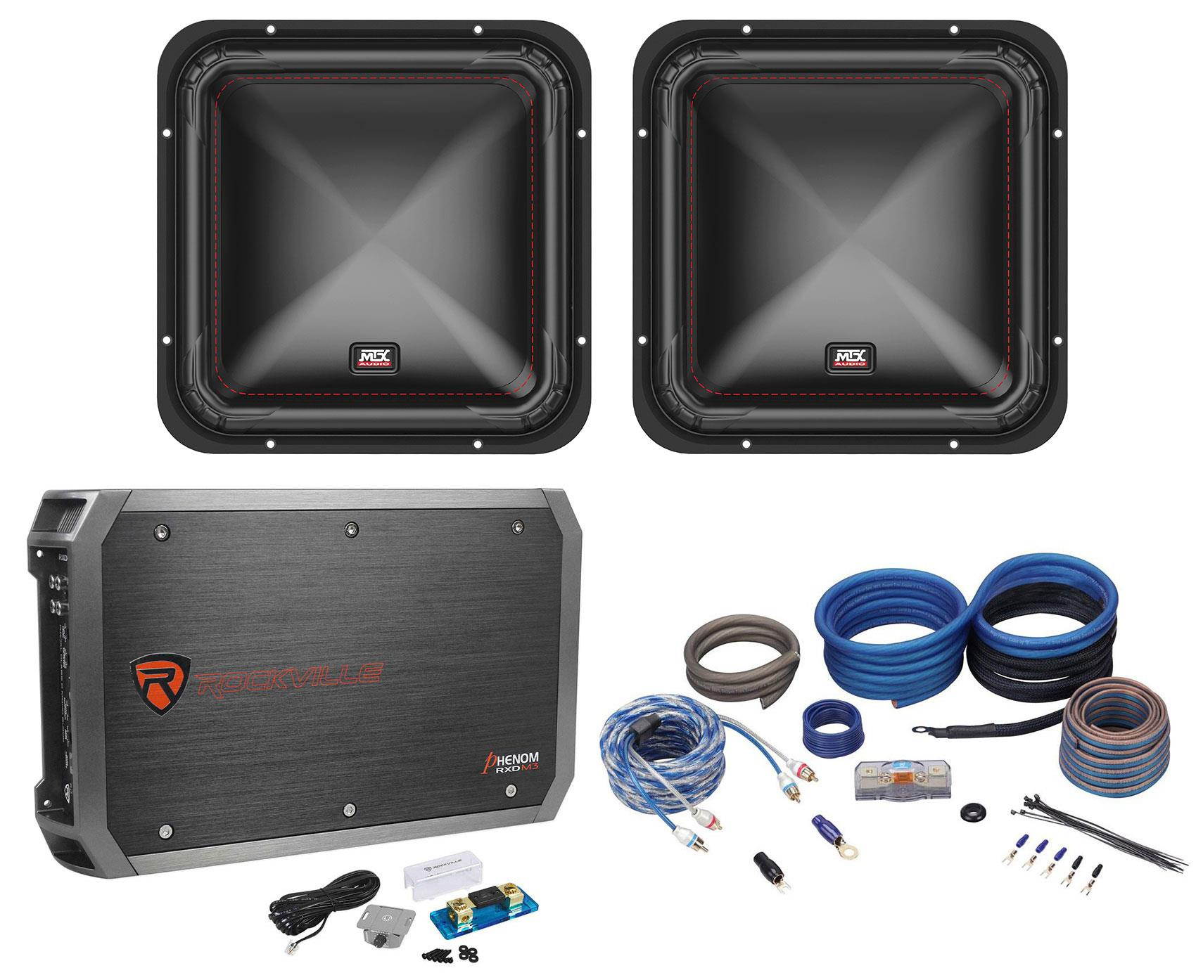 (2) MTX S6512-44 12" 1000 Watt RMS Car Subwoofers+Mono Amplifier+Copper Amp Kit