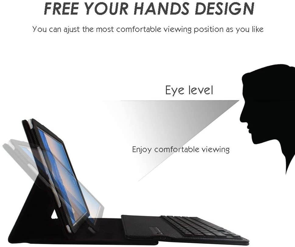 Eoso Keyboard Case for iPad Pro 9.7 iPad Air 1 and 2 Folding PU Leather Folio Cover with Removable Bluetooth Keyboard (Black)