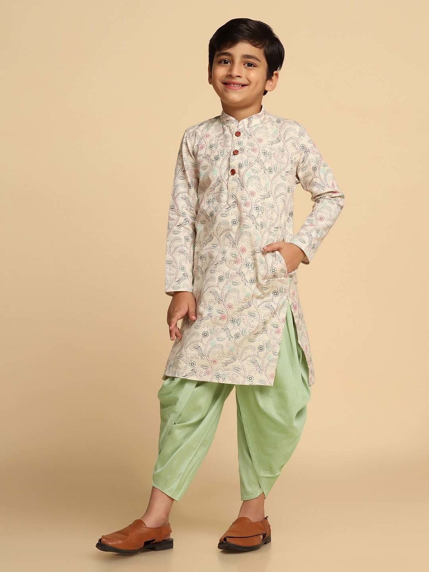 KISAH Kids Multicolor Cotton Printed Full Sleeves Kurta