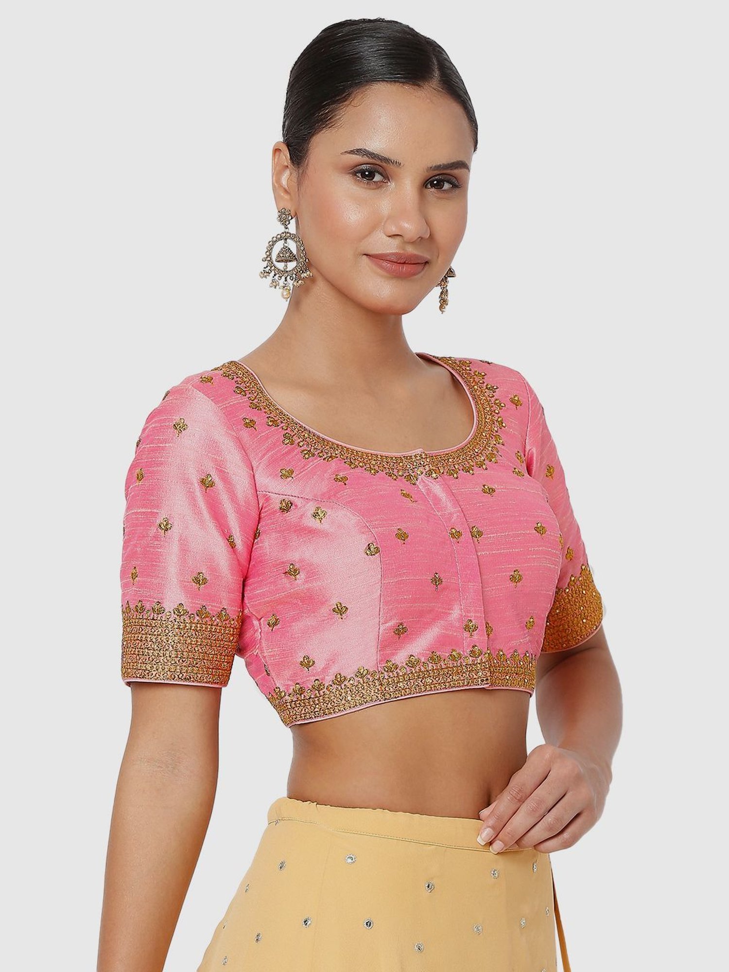 Salwar Studio Baby Pink Embroidered Readymade Blouse