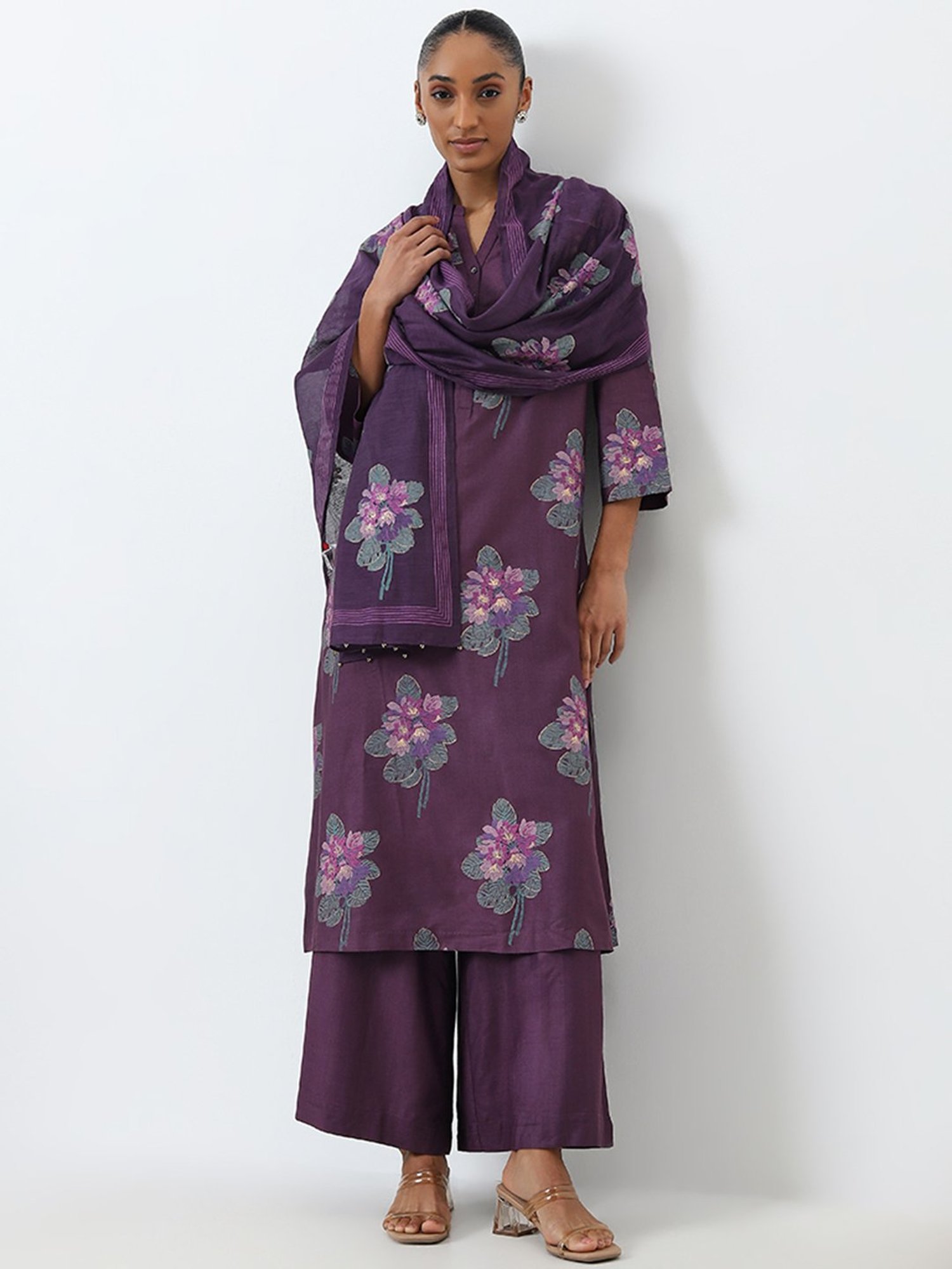 Zuba by Westside Purple Floral Printed Stole