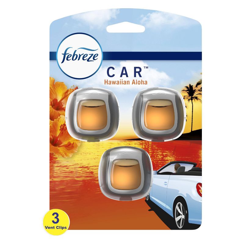 Febreze Car Odor-Eliminating Car Freshener Vent Clip Hawaiian Aloha Scent - 3ct