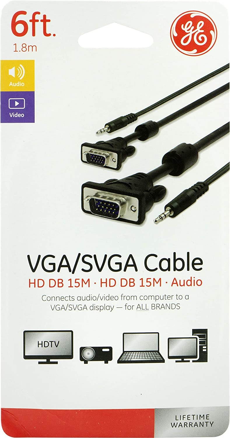 cables direct online 15ft svga + audio monitor cable, male to male 1080p super vga display cord for pc projector laptop tv