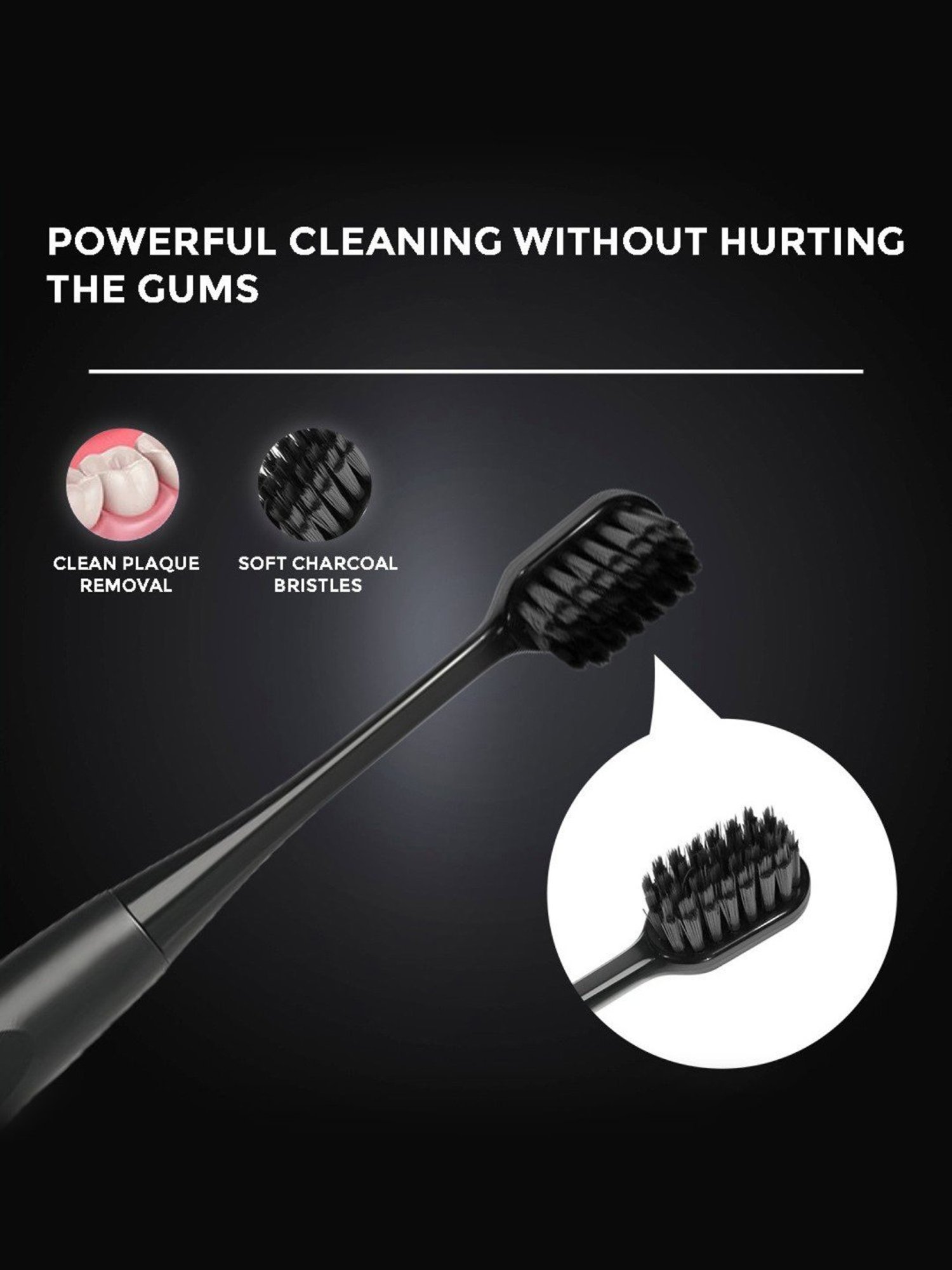 Winston Sonic Electric Toothbrush with Charcoal Bristles AAA Battery Operated (Black)