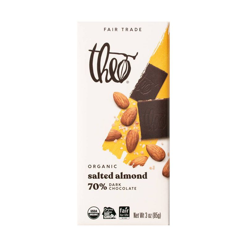 Theo Organic Salted Almond 70% Dark Chocolate Bar - 3oz