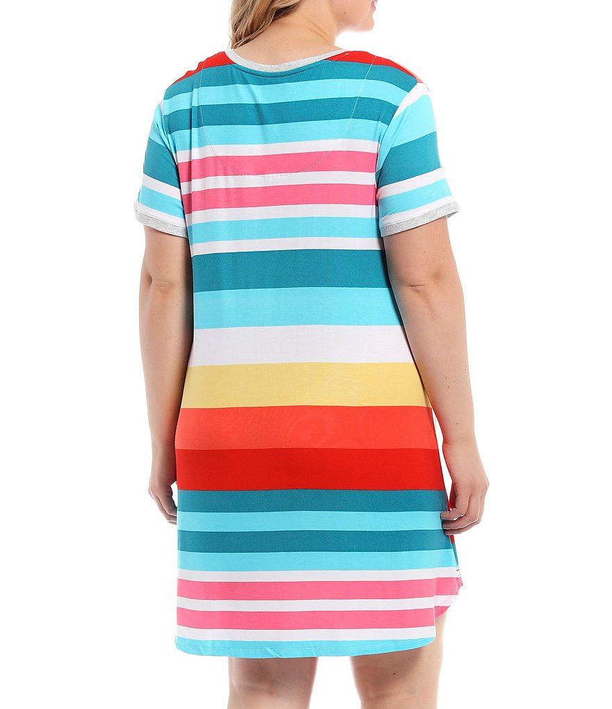 Peanuts Plus Size Striped Joe Cool & Woodstock Print Knit Sleepshirt