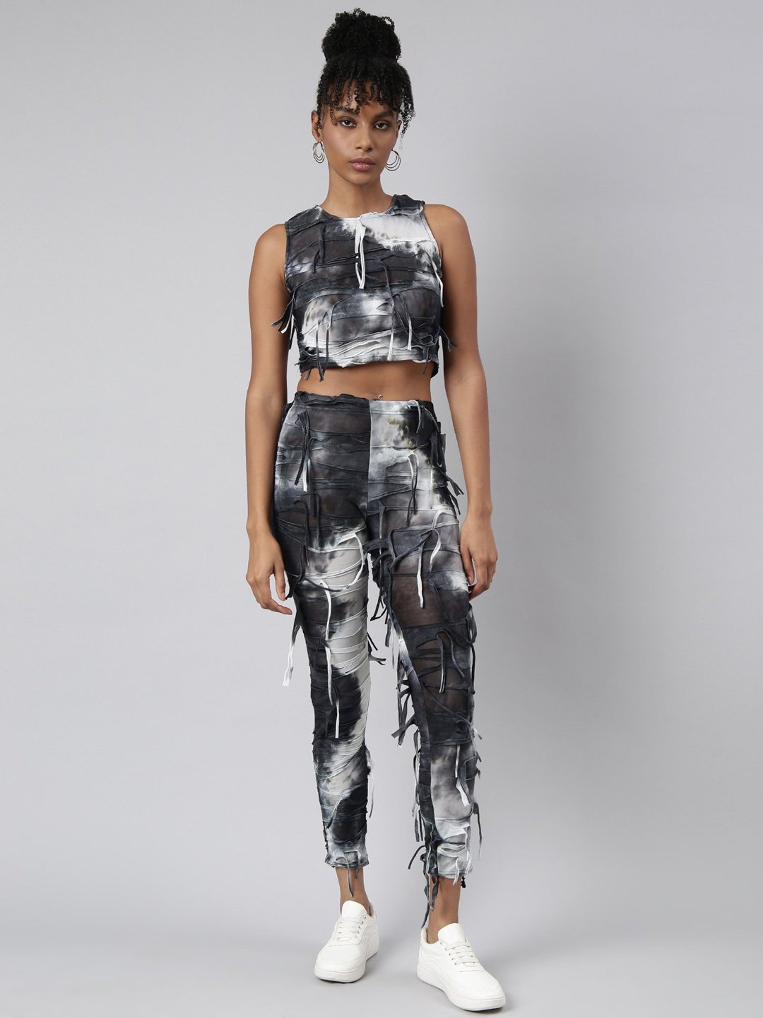 SHOWOFF White & Black Printed Co-Ord Set