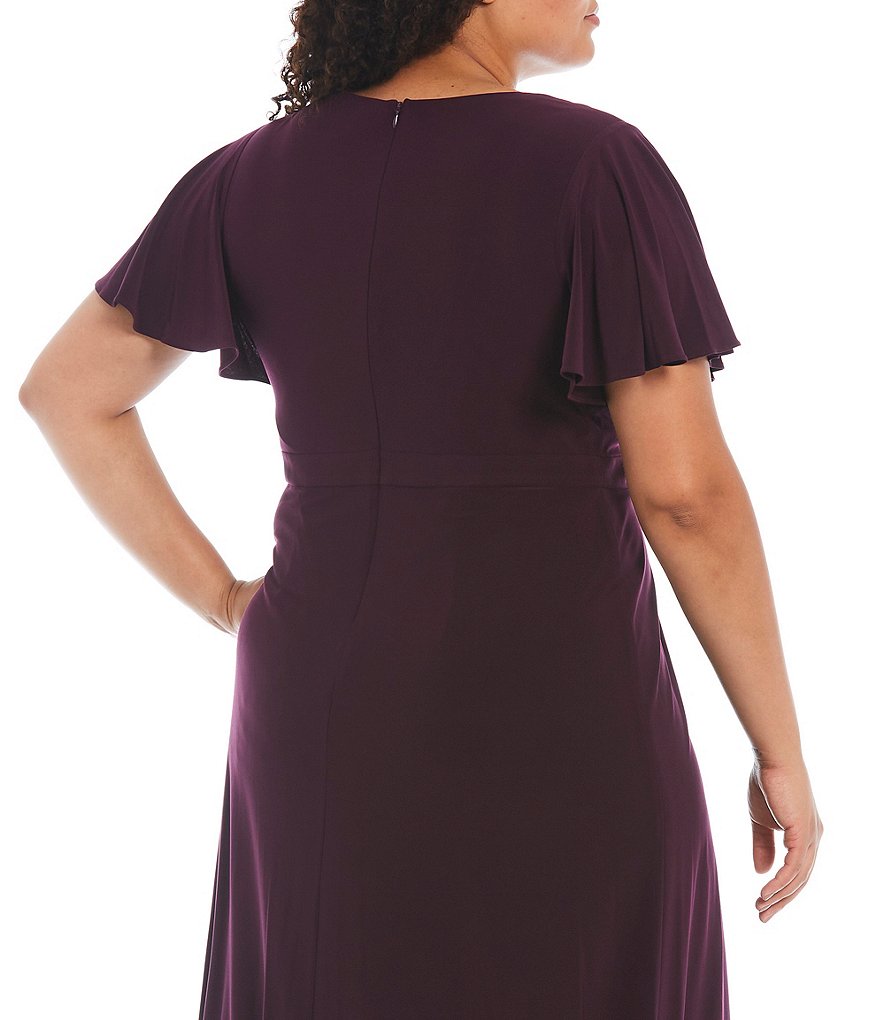 Ignite Evenings Plus Size V-Neck Flutter Short Sleeve Gown