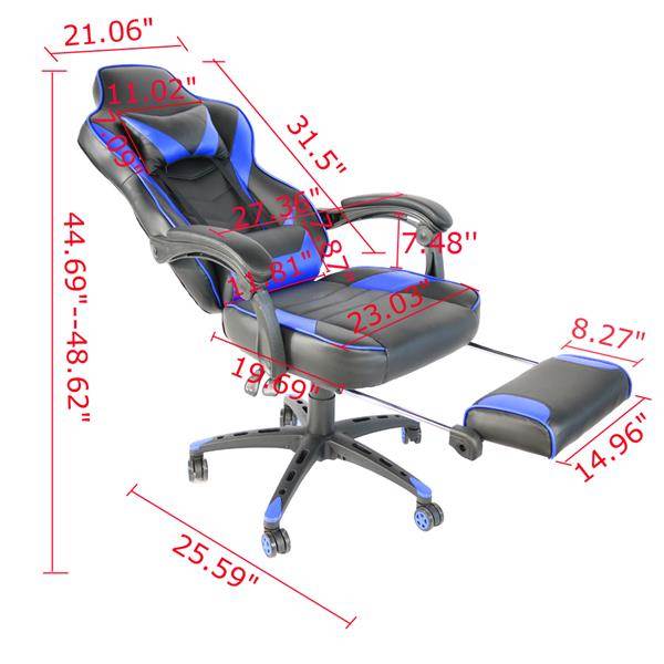C-type Foldable Nylon Foot Racing Chair with Footrest Gaming Chair Massage Office Computer Adjustable Swivel Leather Chair High Back Desk Chair Headrest(Orange)
