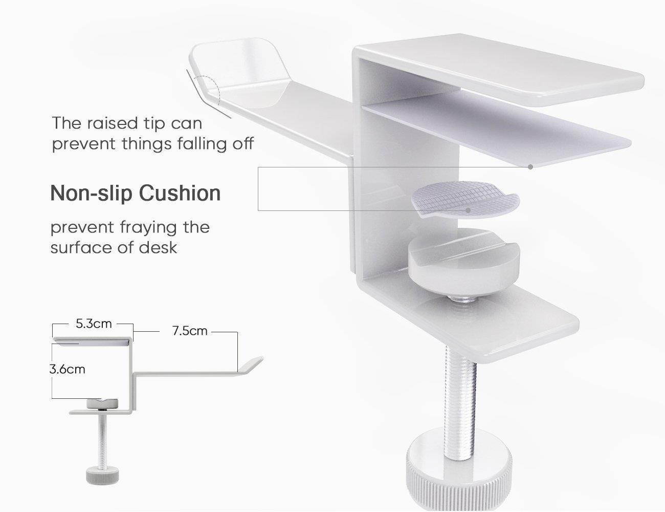 Universal Gaming Headset Headphone Hook Stand Hanger Holder Mount, 6amLifestyle Under Desk On Over Ear Headphones Desk Clamp for All Headphones, White