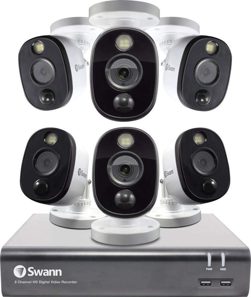 8-Channel, 6-Camera Indoor/Outdoor Wired 1080p 1TB DVR Surveillance System - Black/Gray/White