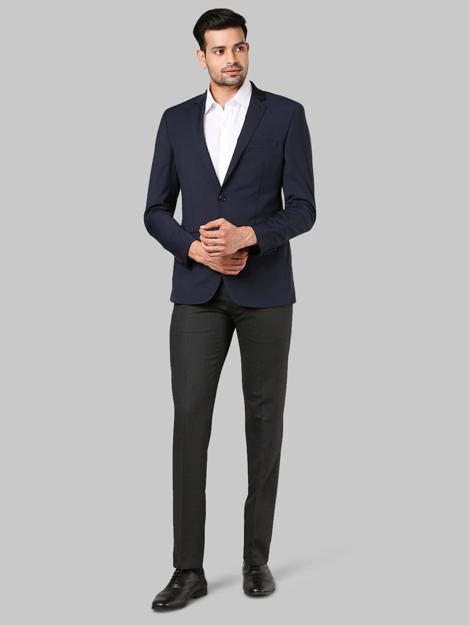 Raymond Blue Textured Notched Lapel Blazer