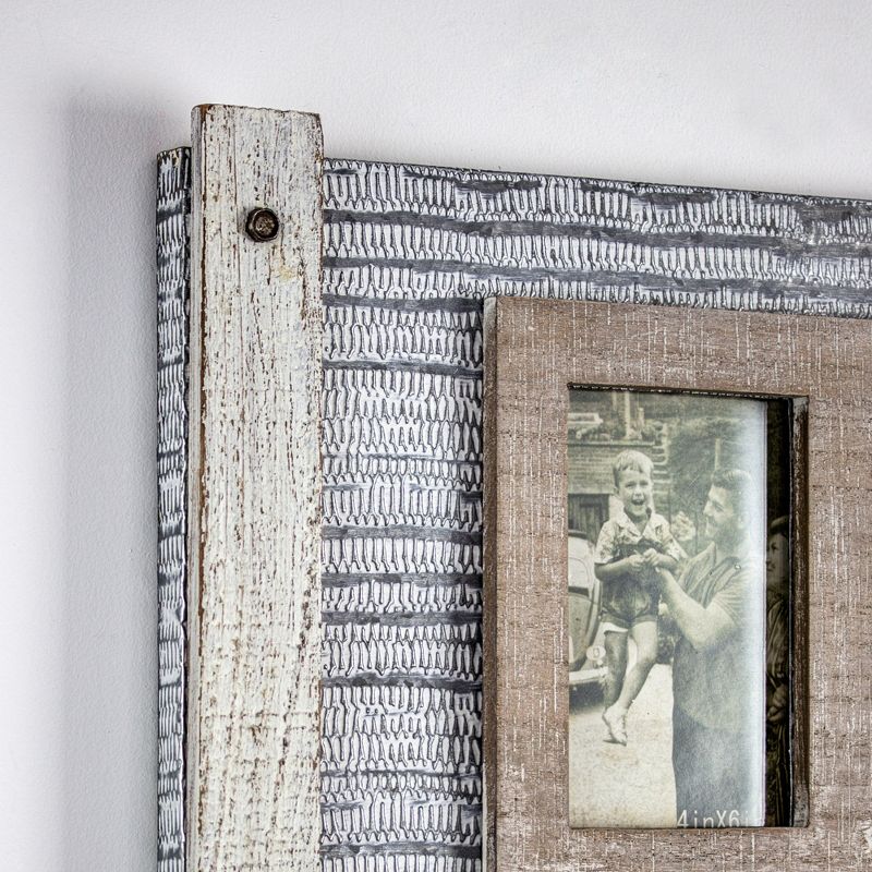 32" x 12" Rustic Wood and Metal Hanging 5 Picture Photo Frame Wall Accent - American Art Decor