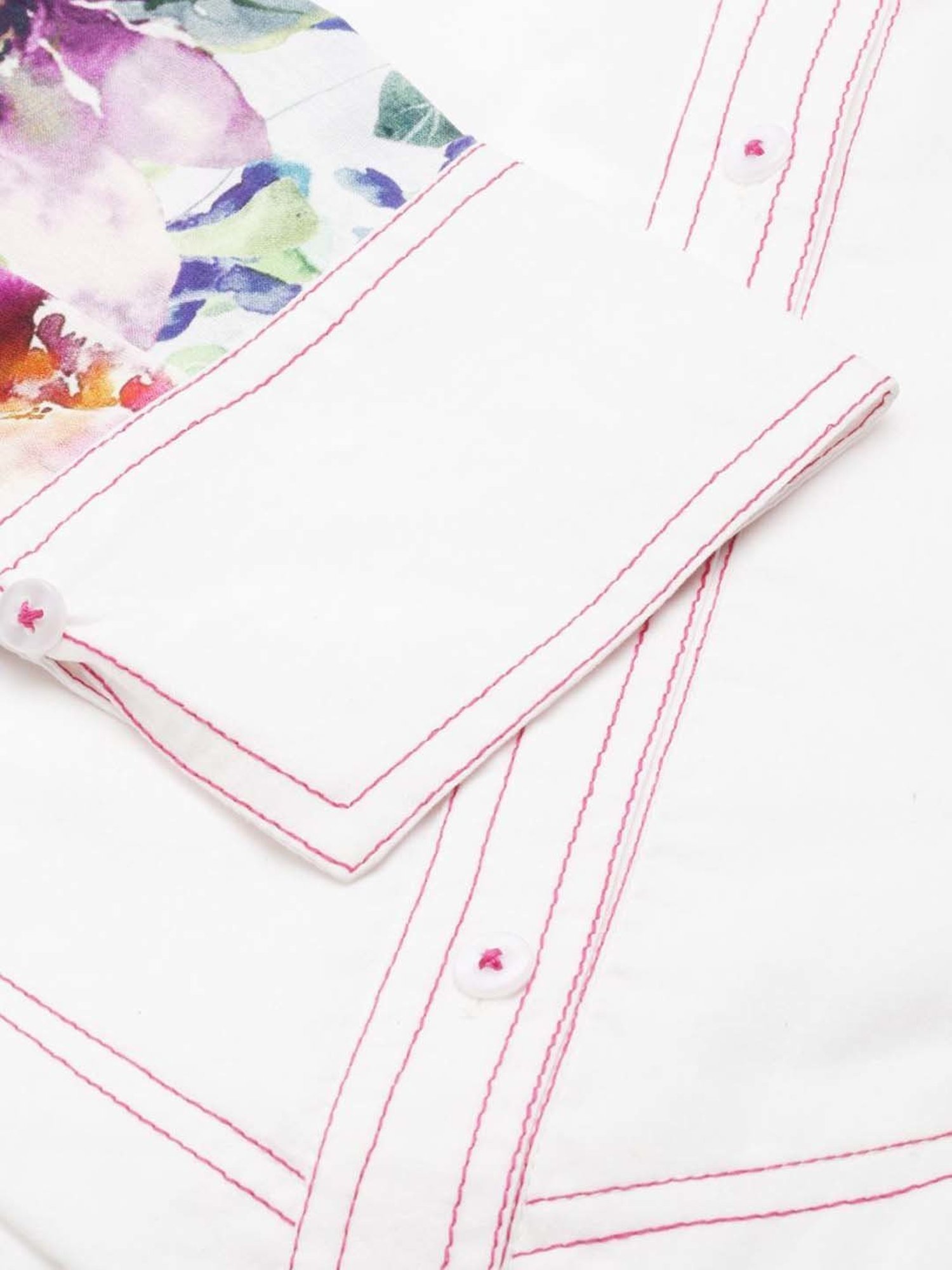 Zolo Label White Cotton Floral Print Shirt