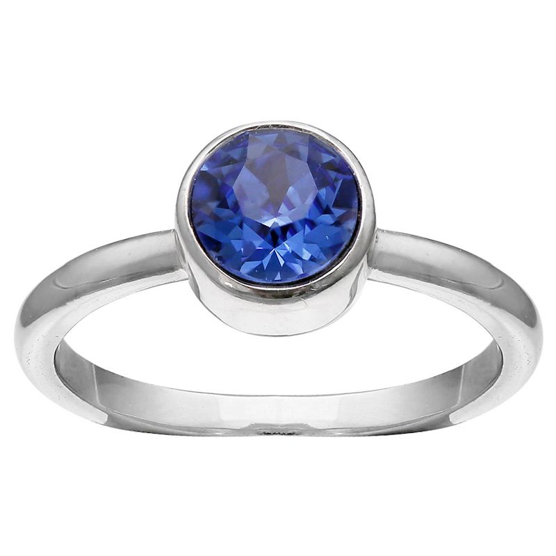 Solitaire Ring with Crystals from Swarovski in Fine Silver Plate - Blue/Gray (Size 8)