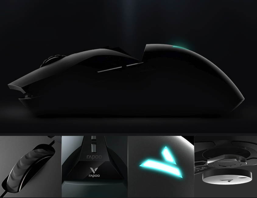 Rapoo VT950 USB Charging,  2.4GHz Wireless and USB Wired Dual Modes 16000DPI Ergonomic Design,Cool Exterior Black Gaming Mouse for Both Hands