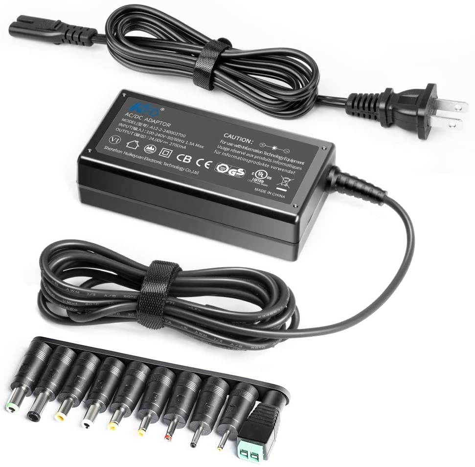 KFD Universal AC Adapter 24V 2.7A With 10 Tips 6530/6544/5530/5525/4817/4017/35135/3010/2507/LED Connector Power Supply for LED Strip Lights/Router/CCTV Camera Harman Kardon SB16 SB15 Soundbar Speaker
