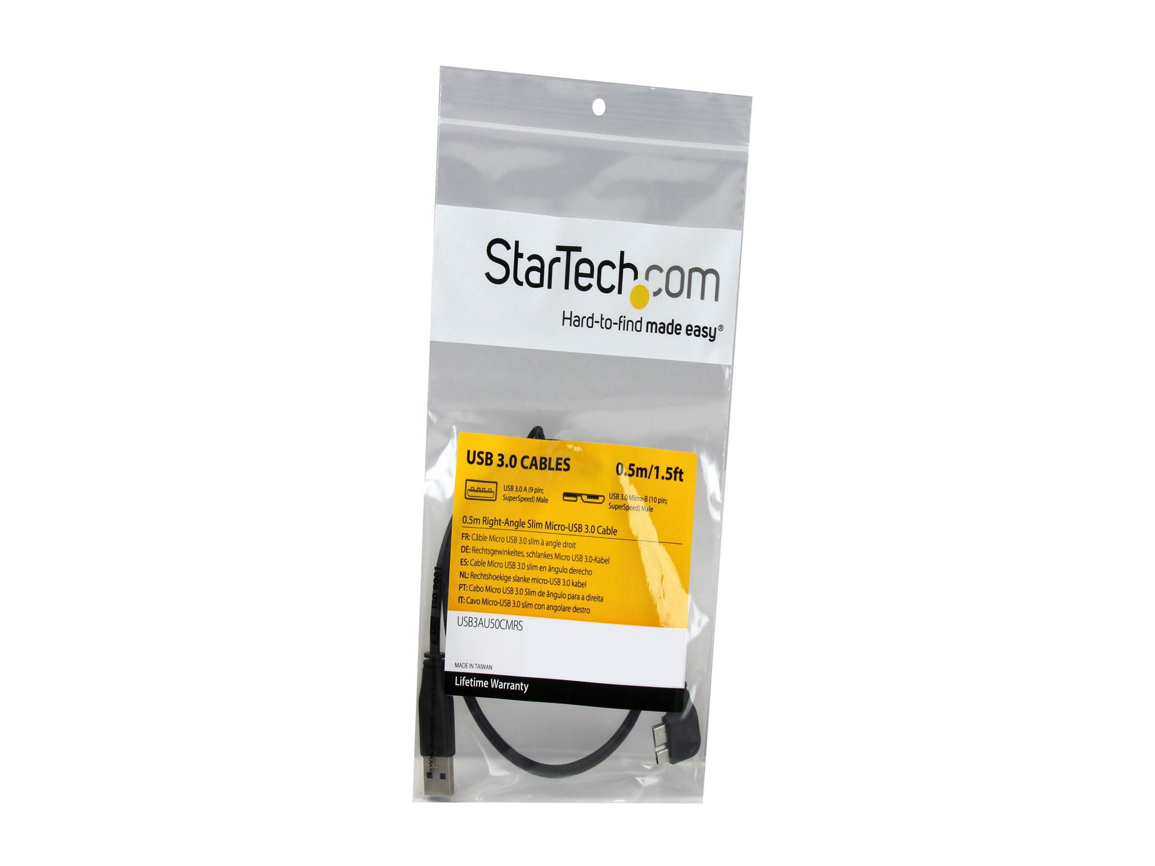 StarTech.com 0.5m 20in Slim Micro USB 3.0 Cable - M/M - USB 3.0 A to Right-Angle Micro USB - USB 3.1 Gen 1 (5 Gbps)