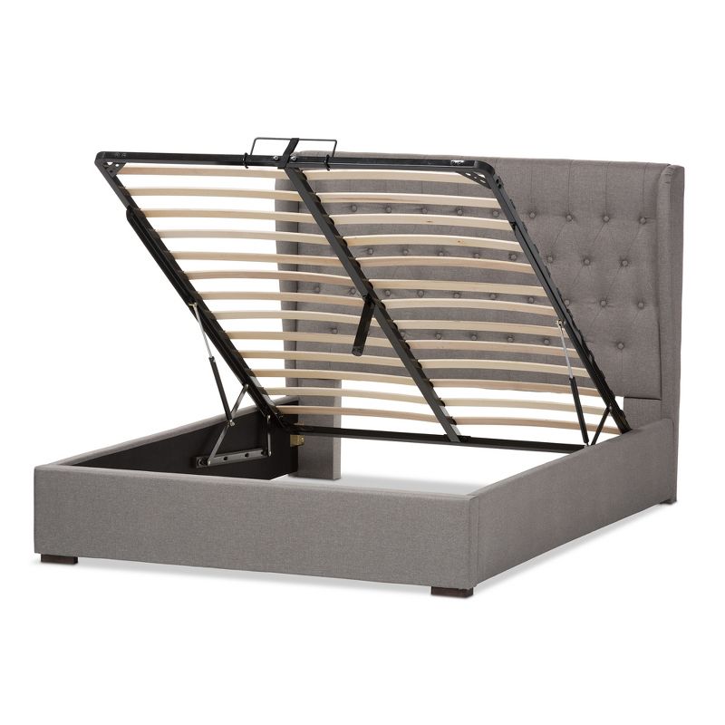 Penelope Modern and Contemporary Fabric Upholstered Gas - Lift Platform Bed - Queen - Light Gray - Baxton Studio