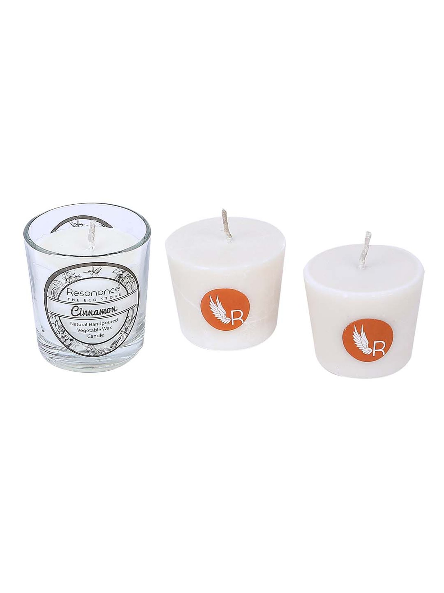 RESONANCE White Soy Wax Scented Aromatic VEGAN Candles (Cinnamon) - Set of 1