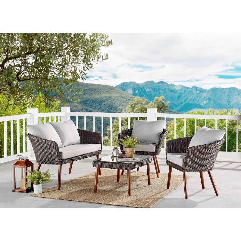 2pk All-Weather Wicker Athens Outdoor Chairs with Cushions Brown - Alaterre Furniture