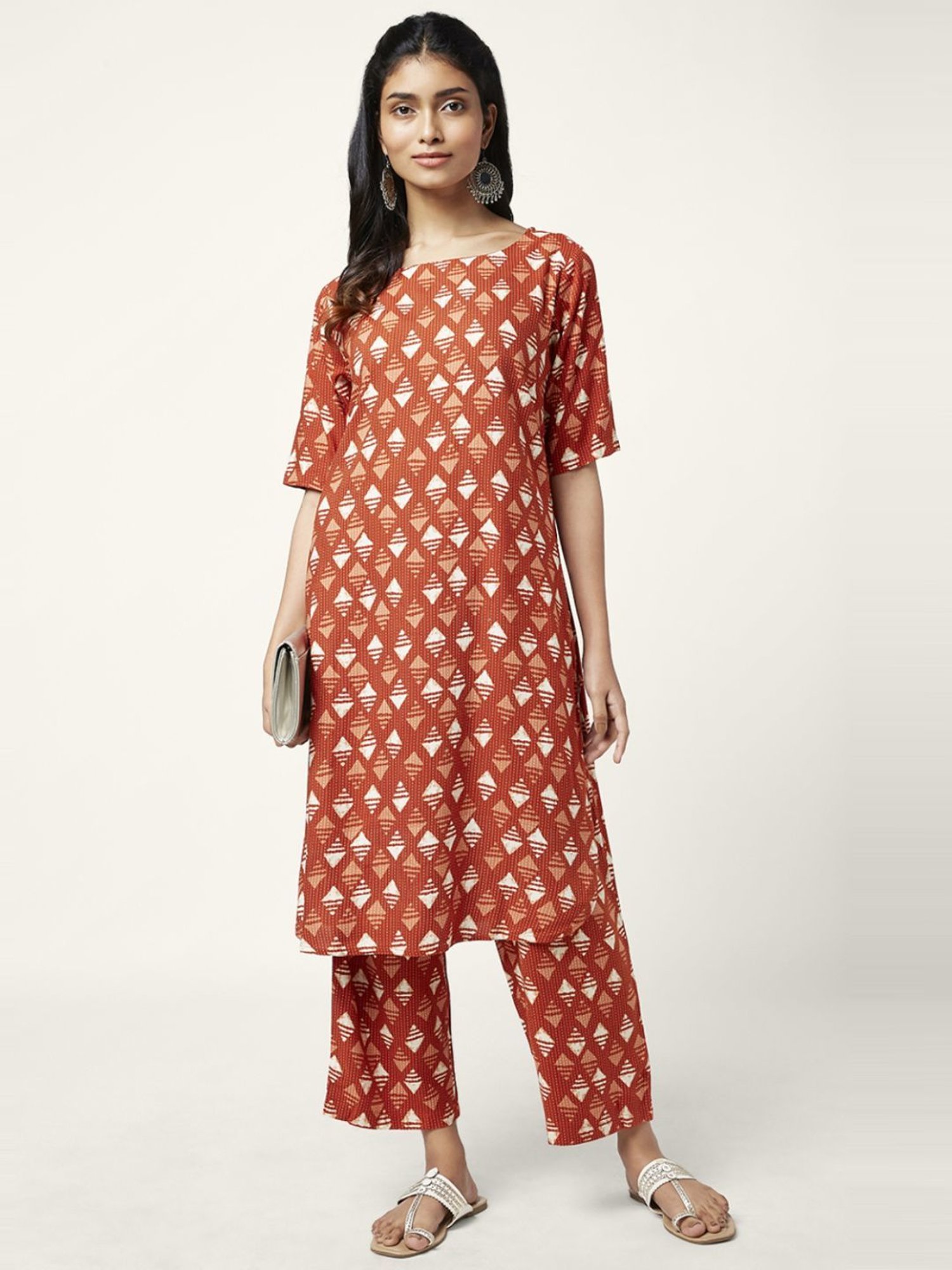 Rangmanch by Pantaloons Rust Printed Kurta Palazzo Set