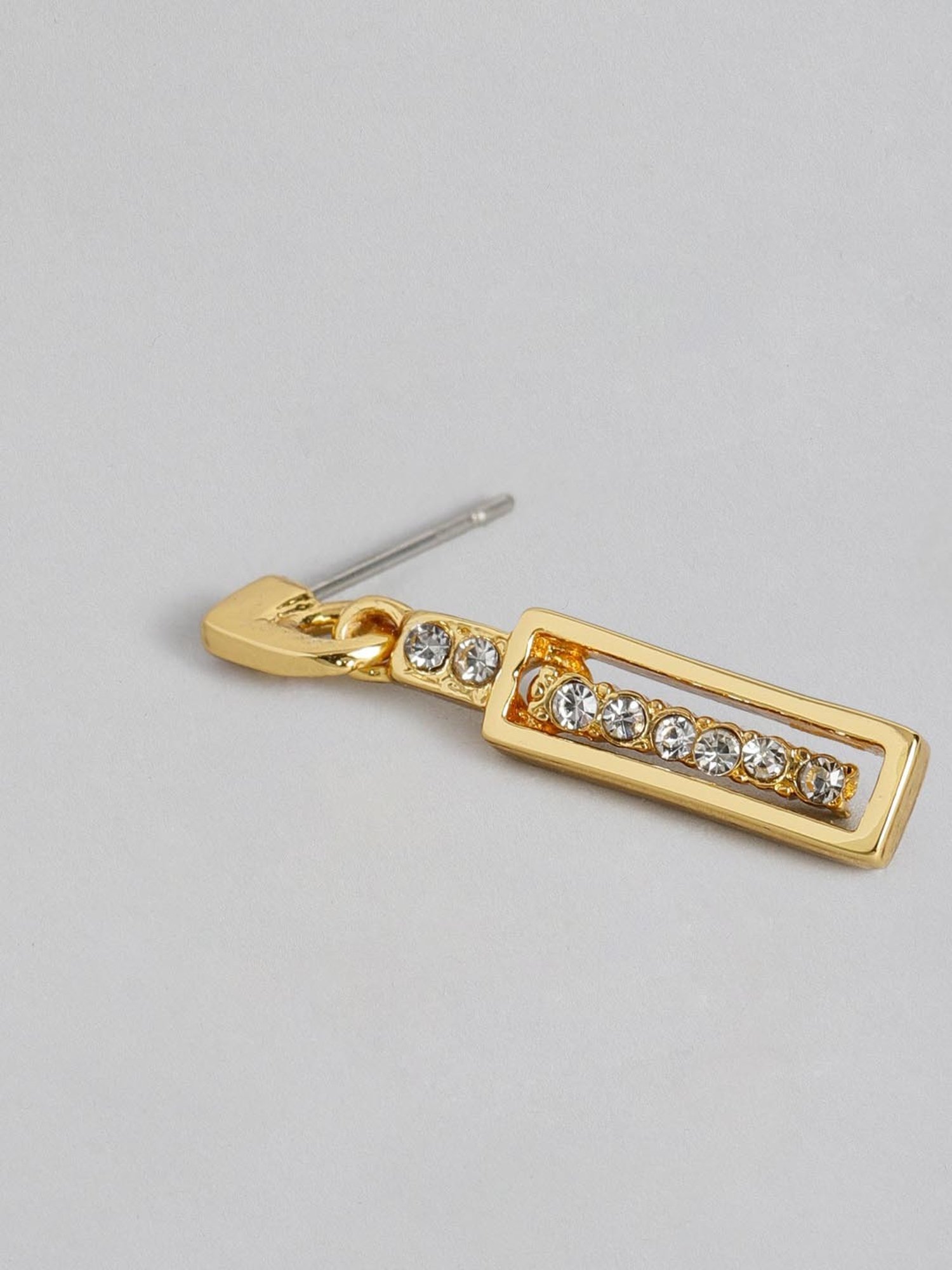 Estele Gold-Plated Pea Pod Rectangle Drop Earrings with Austrian Crystals for Women