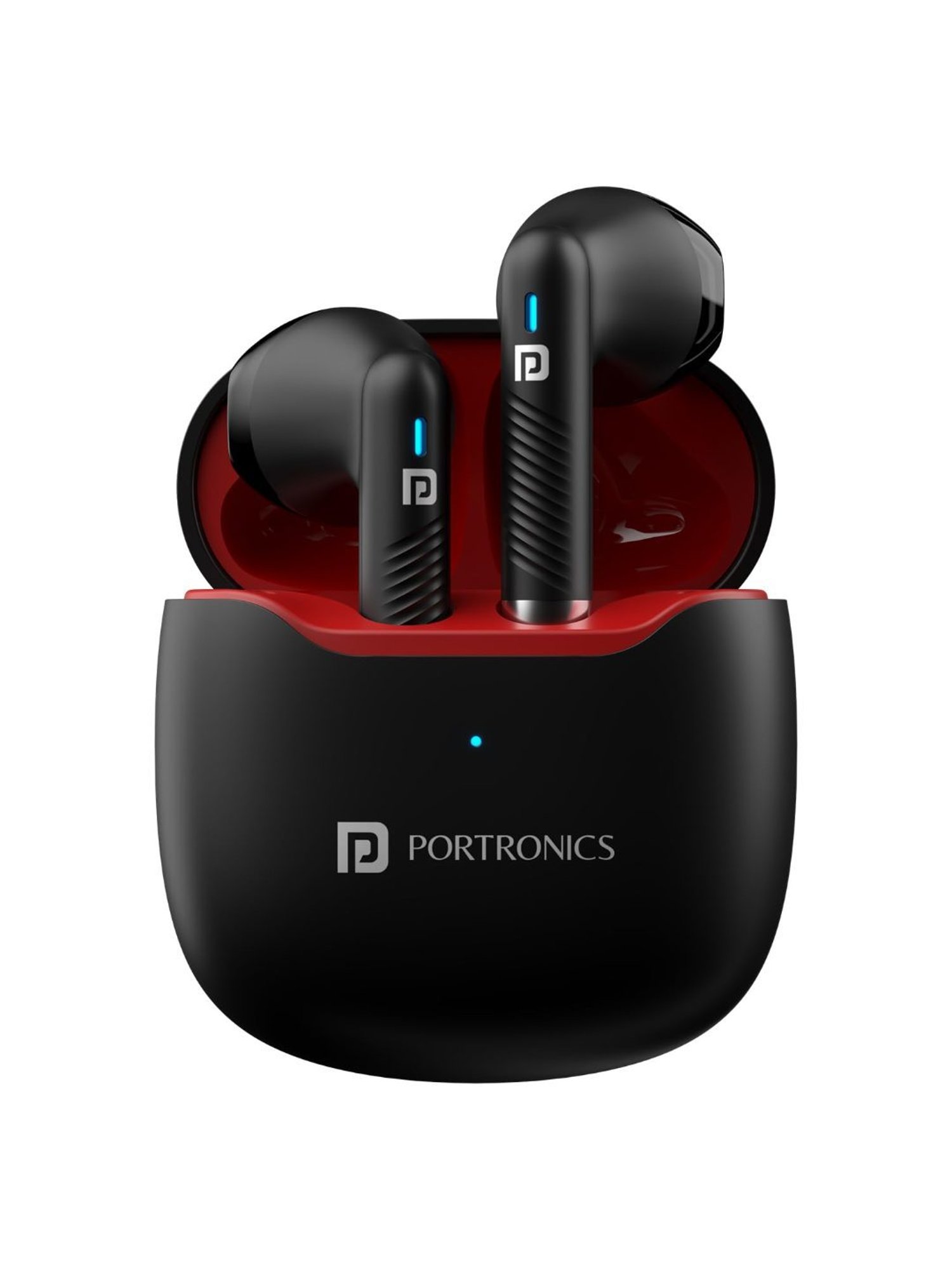 Portronics Harmonics Twins S12 in Ear Earbuds with Mic 24H Playtime (Red & Black, True Wireless)