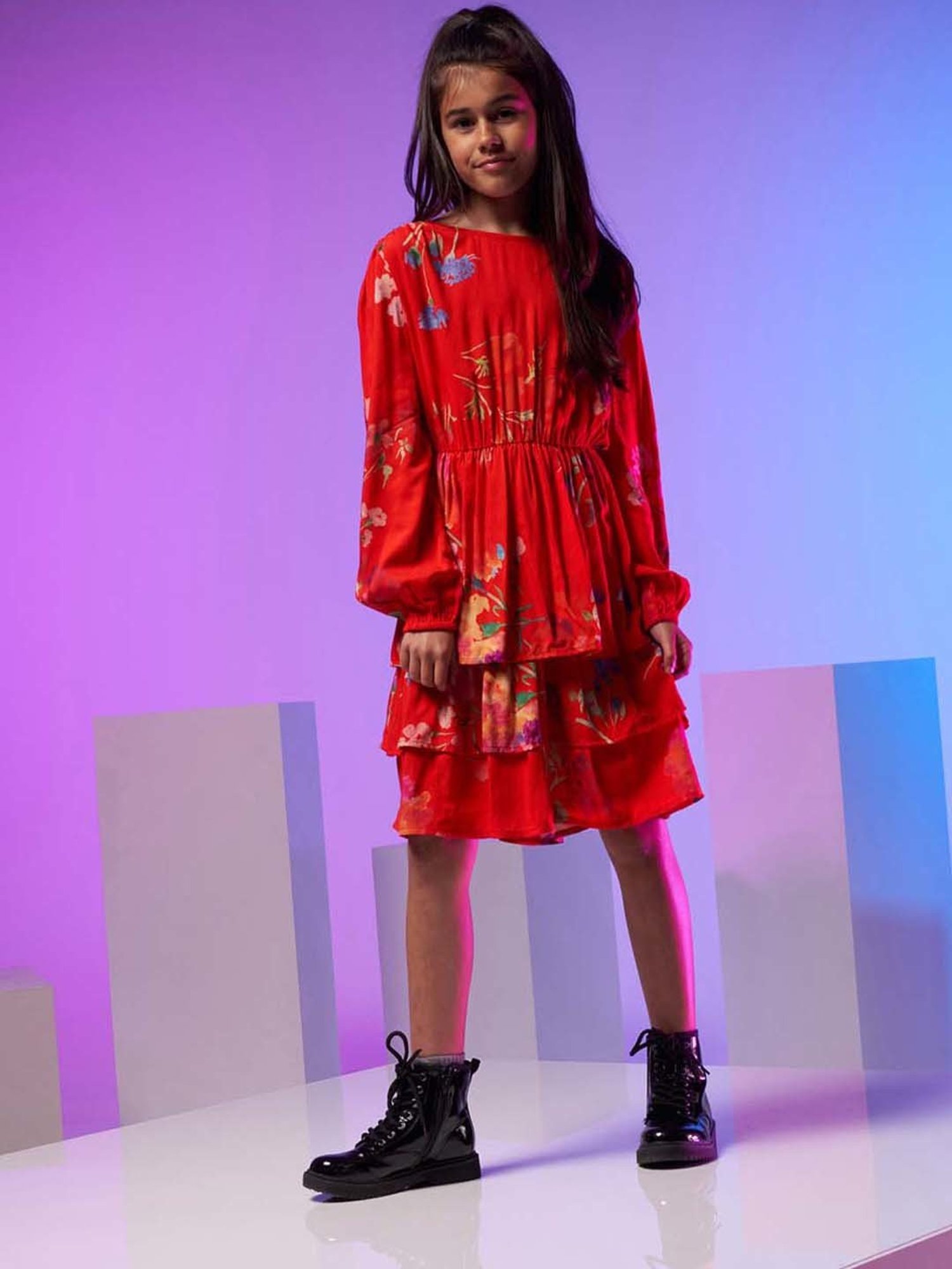 Angel & Rocket Kids Red Floral Print Full Sleeves Dress