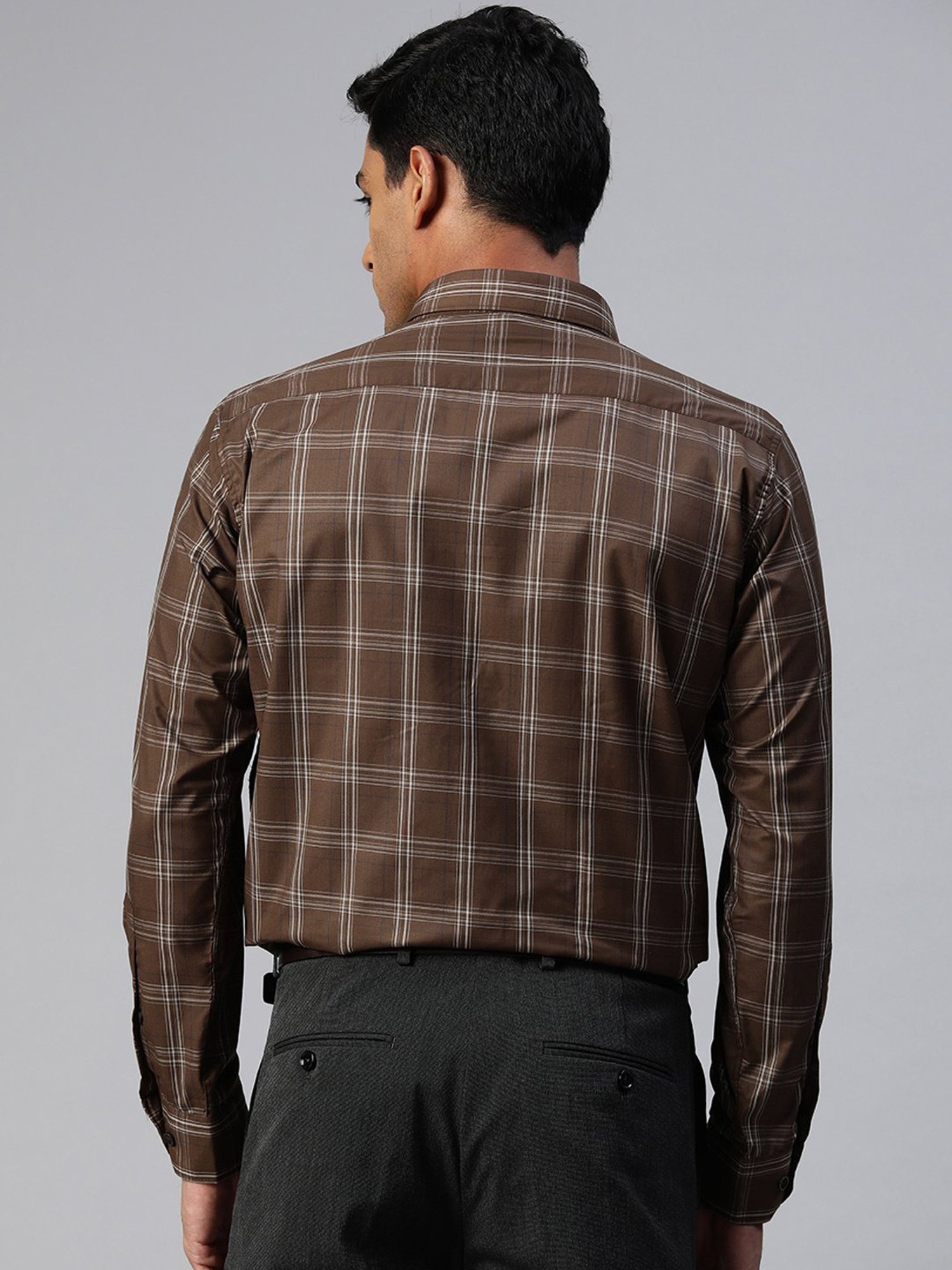 ManQ Dark Brown Regular Fit Check Shirt