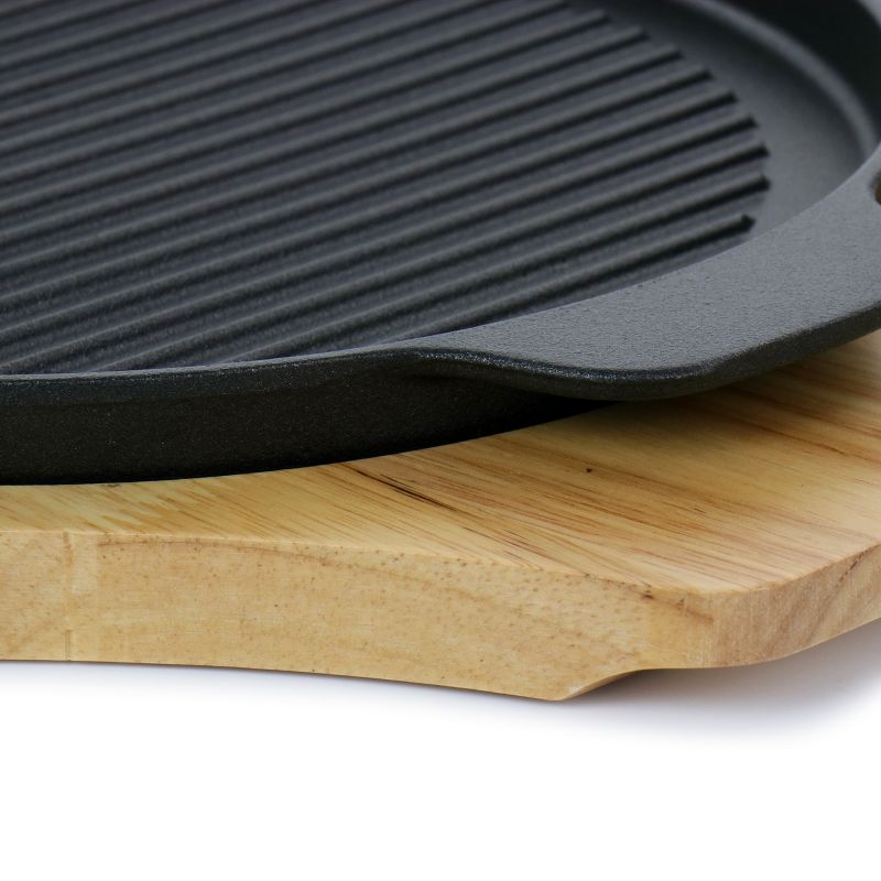 Gibson Home Calvary Nonstick Cast Iron Grill Pan with Wooden Base Set