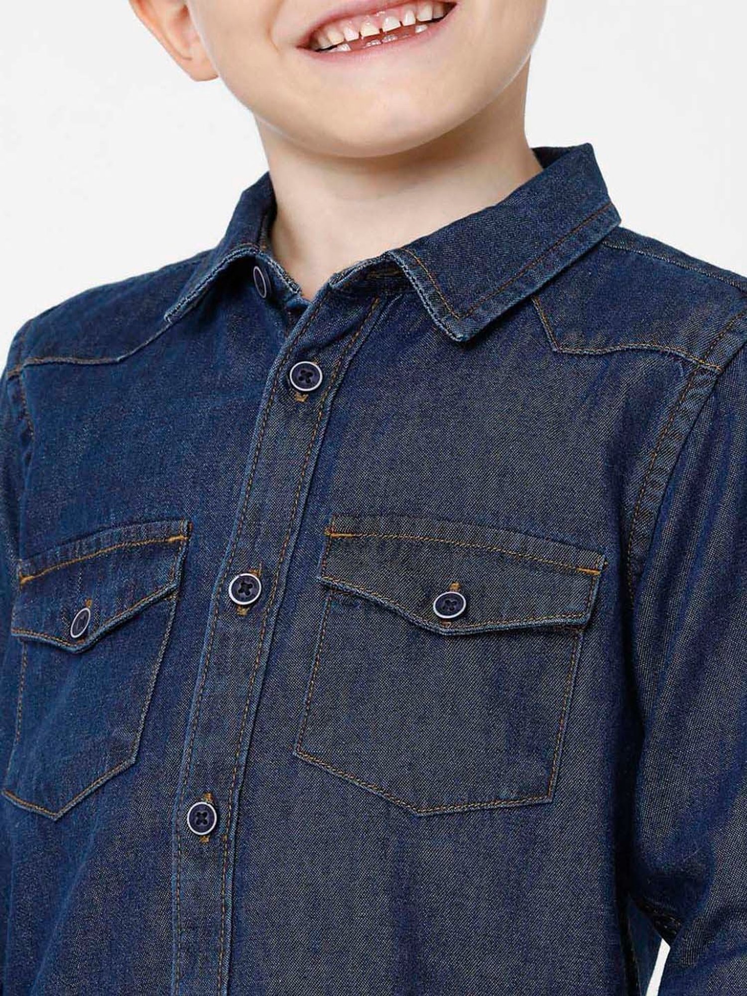 Kate & Oscar Kids Blue Cotton Regular Fit Full Sleeves Shirt